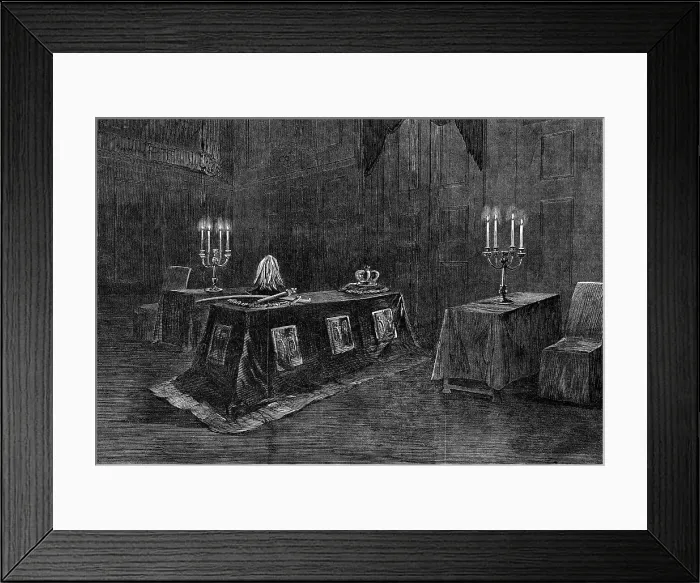 Framed Print : The Funeral of His Late Royal Highness the Prince Consort: the coffin in the audience... 1862. Creator: Unknown Framed Print : The Funeral of His Late Royal Highness the Prince Consort: the coffin in the audience... 1862. Creator: Unknown