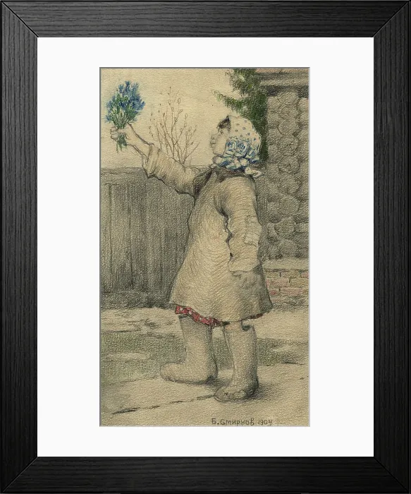Framed Print : Migrant Orphan Selling Blue Snowdrop Flowers in Irkutsk, 1904. Creator: Boris Vasilievich Smirnov Framed Print : Migrant Orphan Selling Blue Snowdrop Flowers in Irkutsk, 1904. Creator: Boris Vasilievich Smirnov
