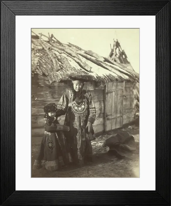 Framed Print : Group of Tartars [ie, Tatars], maiden & boy at small village near Minisinsk... between 1885 and 86. Creator: Unknown. Group of Tartars [ie, Tatars], maiden & boy at small village near Minisinsk... between 1885 and 86. Creator: Unknown