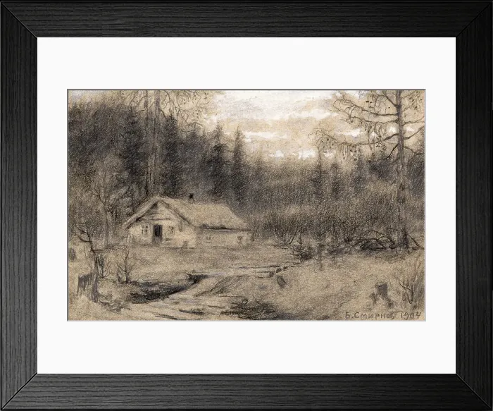 Framed Print : A Lodge in the Taiga near the Village of Baranchiki by the Baikal Station. Workers Building... 1904 Creator: Boris Vasilievich Smirnov Framed Print : A Lodge in the Taiga near the Village of Baranchiki by the Baikal Station. Workers Building... 1904 Creator: Boris Vasilievich Smirnov