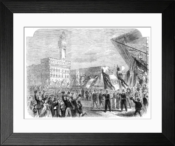 Framed Print : Trades demonstration at Florence against the temporal power of the Pope, 1862. Creator: Unknown Framed Print : Trades demonstration at Florence against the temporal power of the Pope, 1862. Creator: Unknown