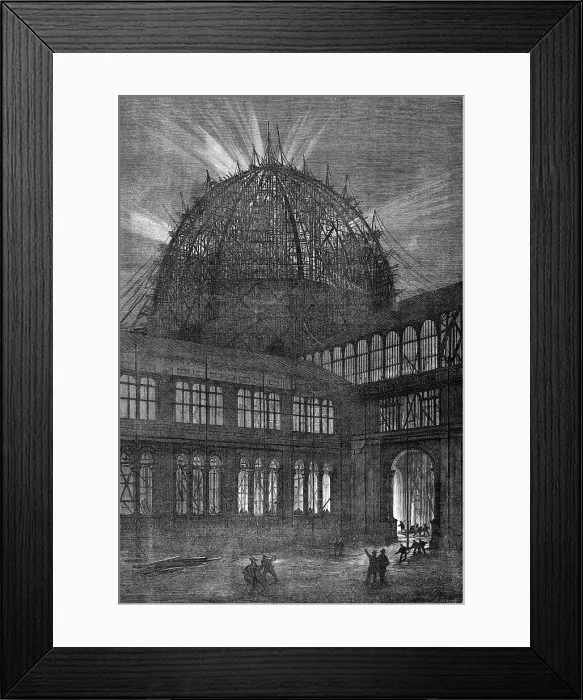 Framed Print : Progress of the International Exhibition Building: Night effect of the Western Dome... 1862. Creator: M Jackson Framed Print : Progress of the International Exhibition Building: Night effect of the Western Dome... 1862. Creator: M Jackson