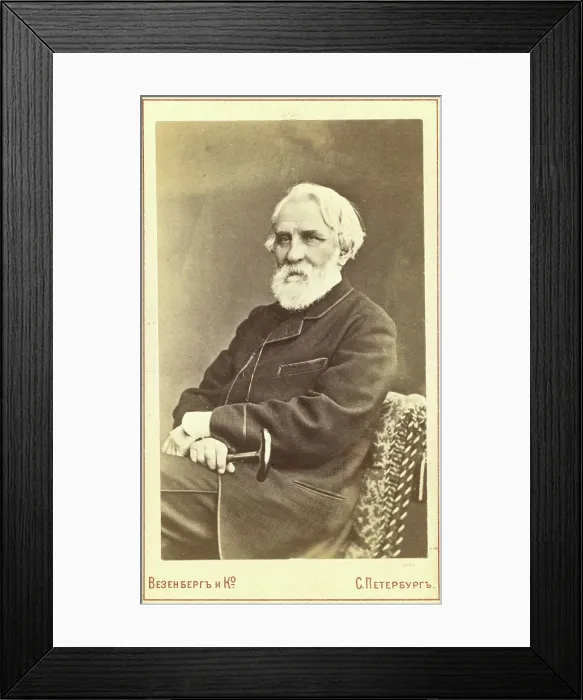 Framed Print : Ivan Sergeevich Turgenev, three-quarter length portrait, seated, facing left, between 1880 and 1886. Creator: Unknown Framed Print : Ivan Sergeevich Turgenev, three-quarter length portrait, seated, facing left, between 1880 and 1886. Creator: Unknown