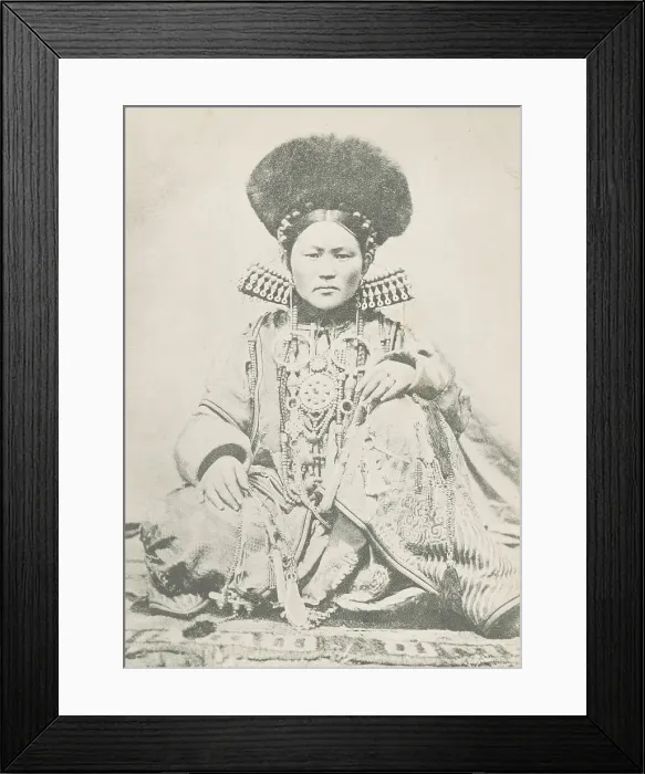 Framed Print : A Buriat Woman Sitting in the Honorable Pose, 1904-1917. Creator: Unknown Framed Print : A Buriat Woman Sitting in the Honorable Pose, 1904-1917. Creator: Unknown