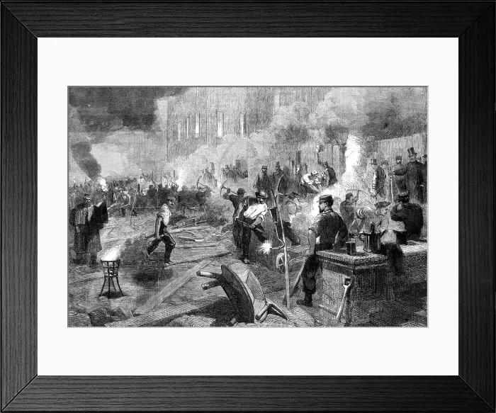 Framed Print : Members of the South Middlesex Rifle Volunteer Corps at work by torchlight in the gardens... 1862. Creator: Unknown Framed Print : Members of the South Middlesex Rifle Volunteer Corps at work by torchlight in the gardens... 1862. Creator: Unknown