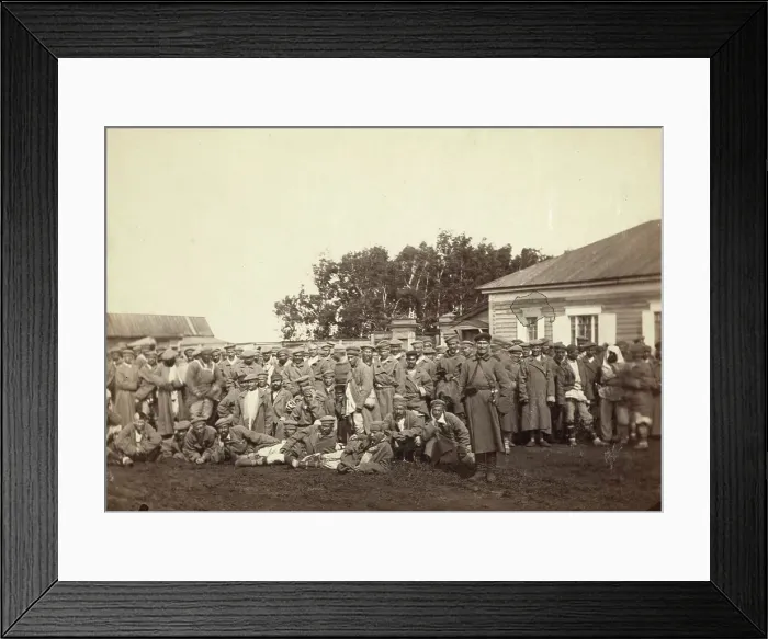 Framed Print : Group of convicts ready to embark on a prison barge, Tiumin [ie, Tiumen], between 1885 and 1886. Creator: Unknown