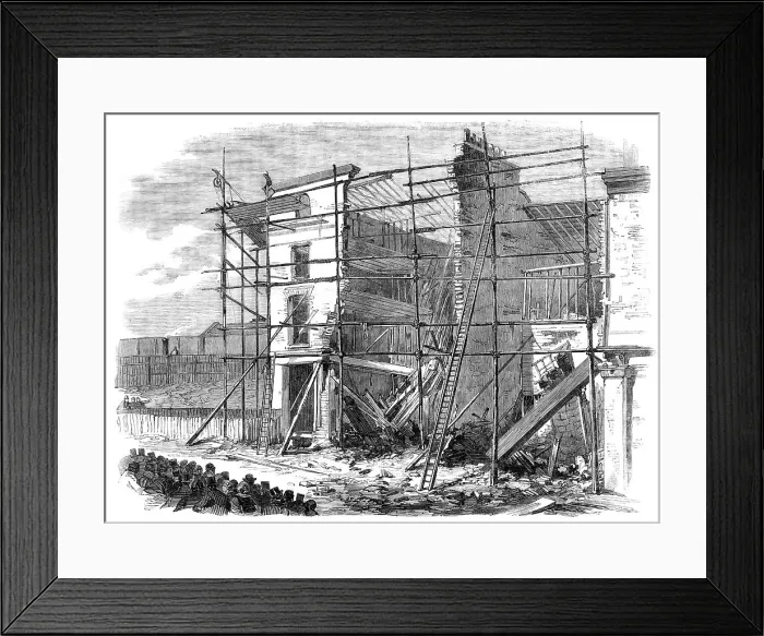 Framed Print : Fall of three houses in Amherst-road, Hackney, 1862. Creator: Unknown Framed Print : Fall of three houses in Amherst-road, Hackney, 1862. Creator: Unknown