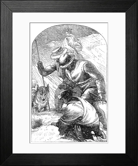 Framed Print : Eildon Manor': Wilfred and the Keepers discovering Burton in a snowdrift, 1862. Creator: Unknown. Eildon Manor': Wilfred and the Keepers discovering Burton in a snowdrift, 1862. Creator: Unknown Framed Print : Eildon Manor': Wilfred and the Keepers discovering Burton in a snowdrift, 1862. Creator: Unknown. Eildon Manor': Wilfred and the Keepers discovering Burton in a snowdrift, 1862. Creator: Unknown