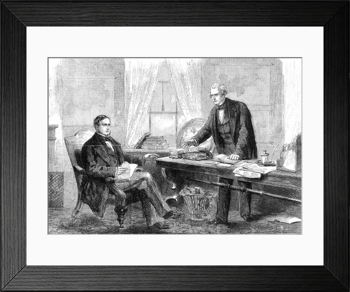 Framed Print : The Outrage on the Trent: Lord Lyons communicating Early Russell's despatch to Mr... 1862. Creator: Unknown Framed Print : The Outrage on the Trent: Lord Lyons communicating Early Russell's despatch to Mr... 1862. Creator: Unknown