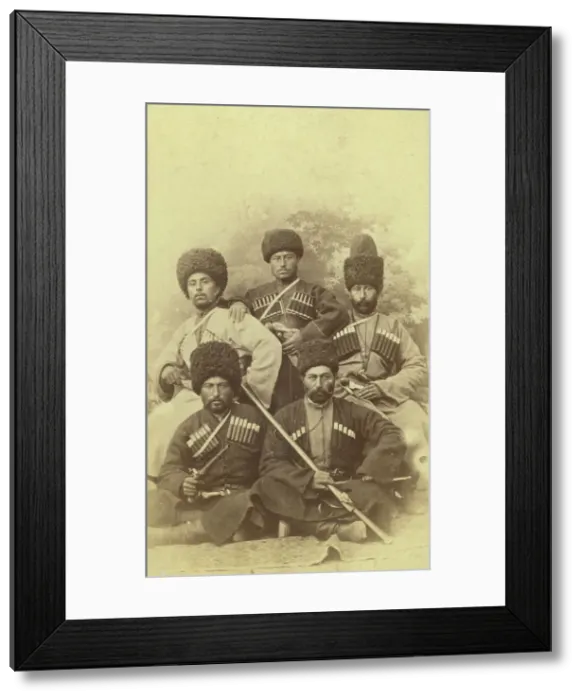 Framed Print : Group portrait of five men, seated, facing front, between 1870 and 1886. Creator: Unknown