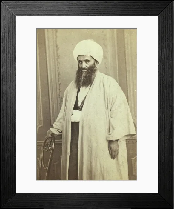 Framed Print : Three-quarters length portrait of a mullah(?), facing left, between 1870 and 1886. Creator: Unknown Framed Print : Three-quarters length portrait of a mullah(?), facing left, between 1870 and 1886. Creator: Unknown