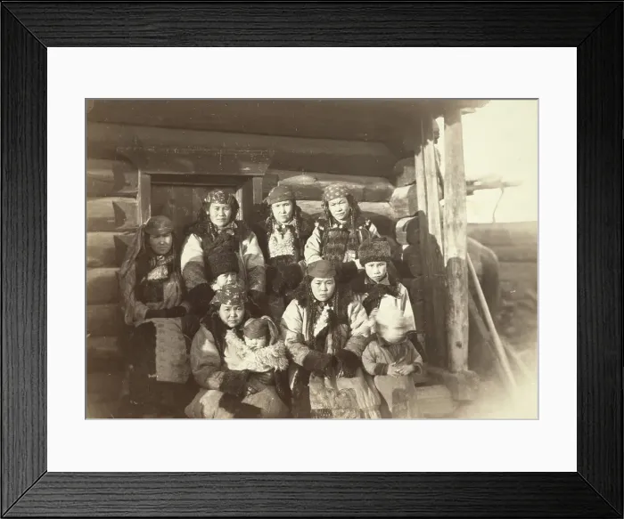 Framed Print : Tatar women with children seated in front of their home, between 1885 and 1886. Creator: Unknown Framed Print : Tatar women with children seated in front of their home, between 1885 and 1886. Creator: Unknown