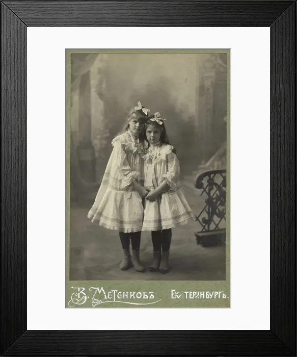 Framed Print : Portrait of the girls Nina and Zhenya, 1900. Creator: V. A. Metenkov Framed Print : Portrait of the girls Nina and Zhenya, 1900. Creator: V. A. Metenkov