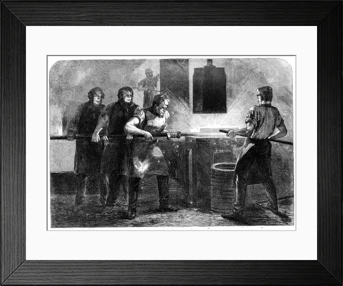 Framed Print : Manufacture of the Armstrong Gun at Woolwich Arsenal: drawing down and welding the... 1862. Creator: W Thomas Framed Print : Manufacture of the Armstrong Gun at Woolwich Arsenal: drawing down and welding the... 1862. Creator: W Thomas
