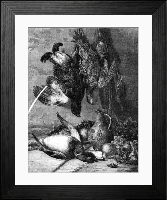 Framed Print : Game and Fruit by W. Duffield, in the Gallery of the British Institution, 1862. Creator: E. Skill. Game and Fruit by W. Duffield, in the Gallery of the British Institution, 1862. Creator: E. Skill Framed Print : Game and Fruit by W. Duffield, in the Gallery of the British Institution, 1862. Creator: E. Skill. Game and Fruit by W. Duffield, in the Gallery of the British Institution, 1862. Creator: E. Skill