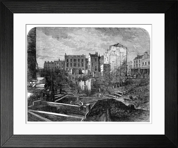 Framed Print : The Metropolitan Railway and the Fleet Ditch, 1862. Creator: JM Williams Framed Print : The Metropolitan Railway and the Fleet Ditch, 1862. Creator: JM Williams