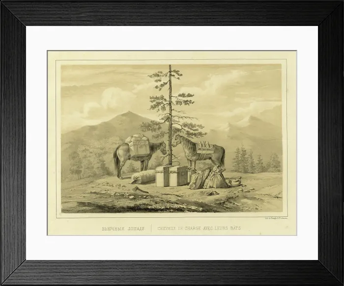 Framed Print : Pack Horses, 1856. Creator: Ivan Dem'ianovich Bulychev Framed Print : Pack Horses, 1856. Creator: Ivan Dem'ianovich Bulychev