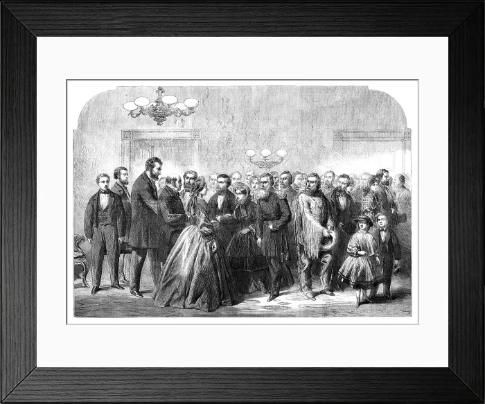 Framed Print : New Year's Reception at the White House, Washington - from a sketch by our special artist, 1862. Creator: Unknown Framed Print : New Year's Reception at the White House, Washington - from a sketch by our special artist, 1862. Creator: Unknown