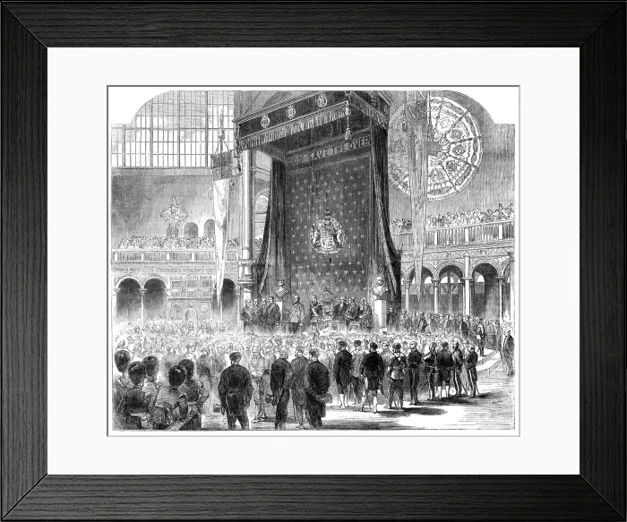 Framed Print : Opening of the International Exhibition: Earl Granville presenting the address to the Duke... 1862. Creators: Mason Jackson, Unknown Framed Print : Opening of the International Exhibition: Earl Granville presenting the address to the Duke... 1862. Creators: Mason Jackson, Unknown