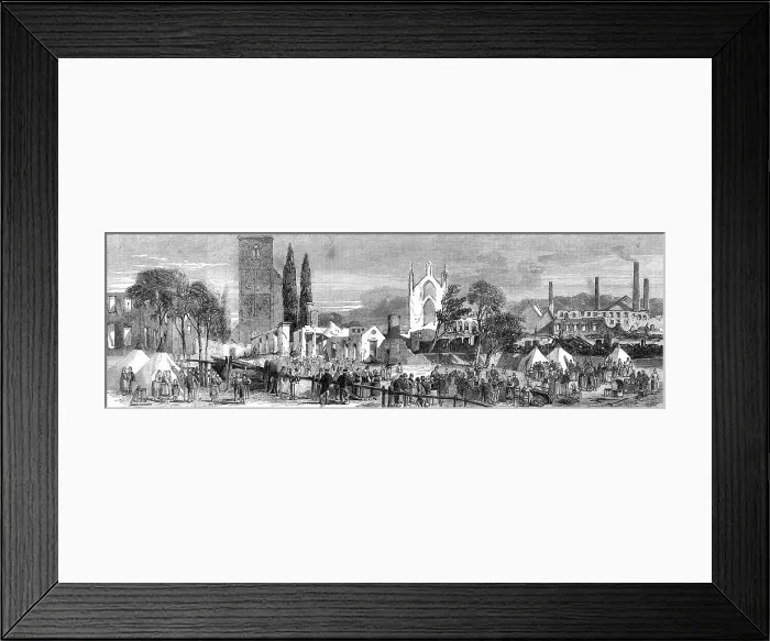 Framed Print : Illustration of the Great Fire at Enschede, by our special artist: general view of the town... 1862 Creator: Unknown Framed Print : Illustration of the Great Fire at Enschede, by our special artist: general view of the town... 1862 Creator: Unknown