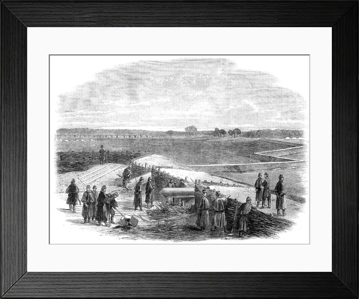 Framed Print : The Civil War in America: a portion of the abandoned Confederate works and camp at... 1862. Creator: Unknown Framed Print : The Civil War in America: a portion of the abandoned Confederate works and camp at... 1862. Creator: Unknown