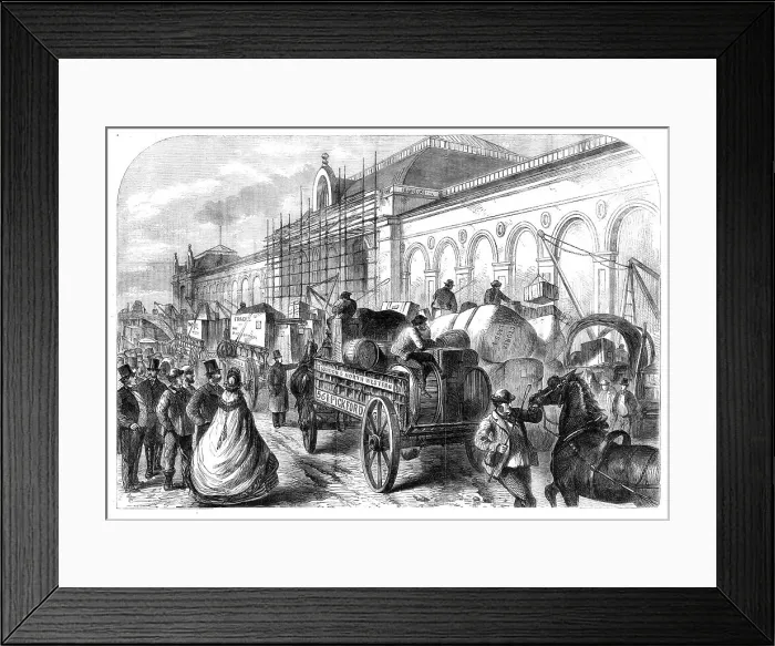 Framed Print : Arrival of goods at the International Exhibition Building: a scene in Cromwell-Road, 1862. Creator: Unknown Framed Print : Arrival of goods at the International Exhibition Building: a scene in Cromwell-Road, 1862. Creator: Unknown