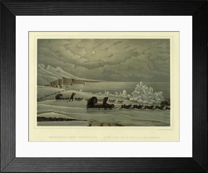 Framed Print : Winter Road Along the Shore of the Sea of Okhotsk, 1856. Creator: Ivan Dem'ianovich Bulychev Framed Print : Winter Road Along the Shore of the Sea of Okhotsk, 1856. Creator: Ivan Dem'ianovich Bulychev