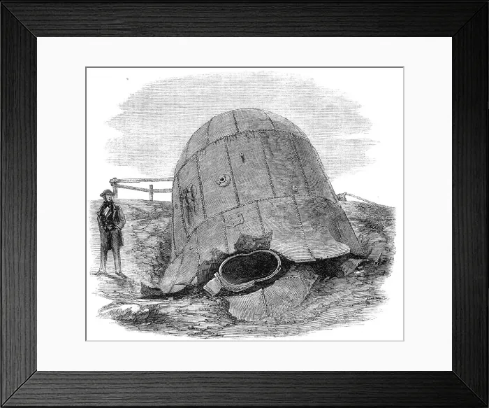 Framed Print : The explosion at Millfield Ironworks: portion of the boiler hurled to a distance of 250 yards, 1862. Creator: Unknown Framed Print : The explosion at Millfield Ironworks: portion of the boiler hurled to a distance of 250 yards, 1862. Creator: Unknown