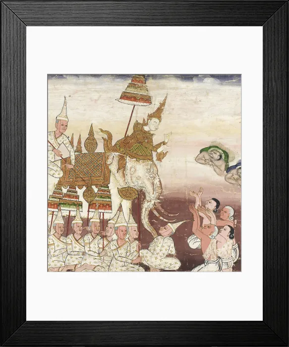 Framed Print : Prince Vessantara Gives Away His White Elephant, Scene from Vessantara... between c1860 and c1890. Creator: Unknown