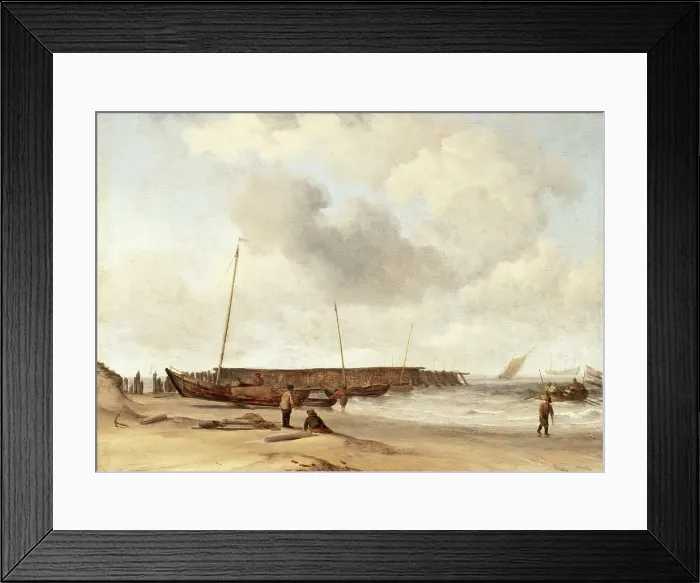 Framed Print : Beach with a Weyschuit Pulled up on Shore, c1673. Creator: Willem van de Velde the Younger Framed Print : Beach with a Weyschuit Pulled up on Shore, c1673. Creator: Willem van de Velde the Younger