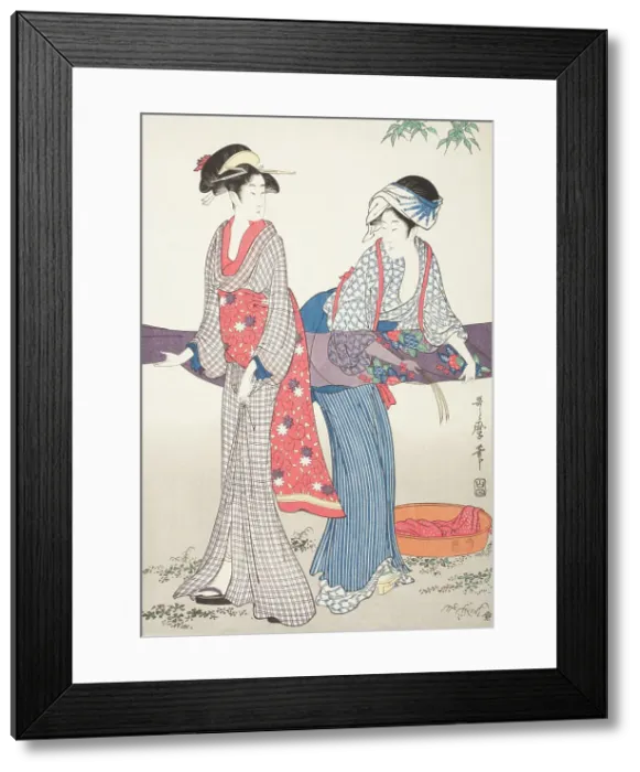 Framed Print : Stretching Wet Cloth (image 1 of 3), late 18th-early 19th century. Creator: Kitagawa Utamaro Framed Print : Stretching Wet Cloth (image 1 of 3), late 18th-early 19th century. Creator: Kitagawa Utamaro