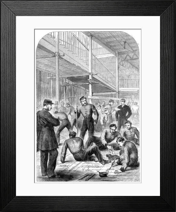 Framed Print : Progress of the International Exhibition Building: marking out space for stalls, 1862. Creator: Unknown Framed Print : Progress of the International Exhibition Building: marking out space for stalls, 1862. Creator: Unknown
