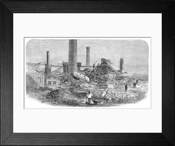 Framed Print : Scene of the boiler explosion at Millfield Ironworks, near Wolverhampton, 1862. Creator: Unknown Framed Print : Scene of the boiler explosion at Millfield Ironworks, near Wolverhampton, 1862. Creator: Unknown