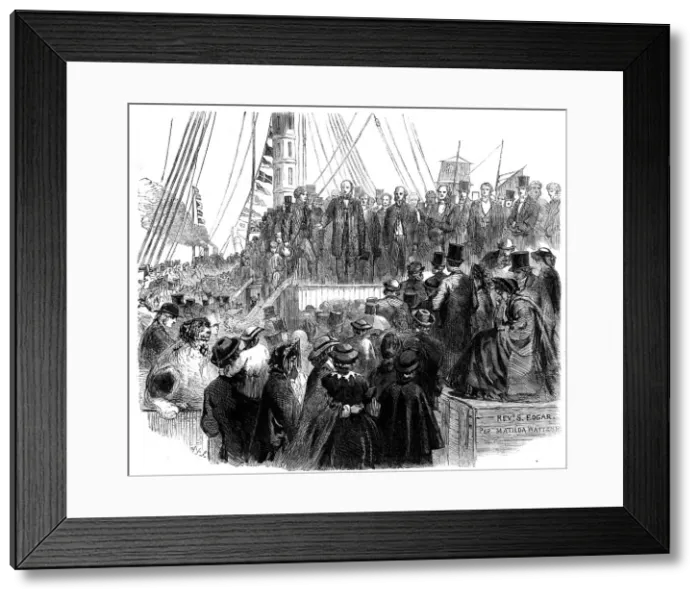 Framed Print : Departure of the Noncomformists from London...for the new colony... 1862. Creator: Unknown Framed Print : Departure of the Noncomformists from London...for the new colony... 1862. Creator: Unknown