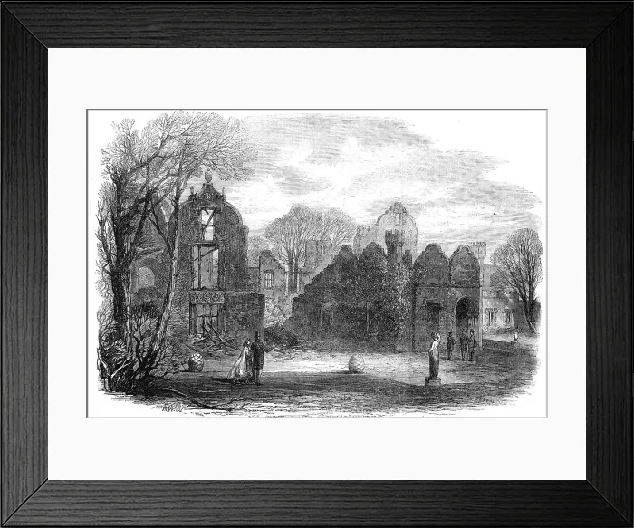 Framed Print : The late fire at Campden House: view of the garden front, showing the remains of the theatre, 1862. Creator: Horace Harral Framed Print : The late fire at Campden House: view of the garden front, showing the remains of the theatre, 1862. Creator: Horace Harral