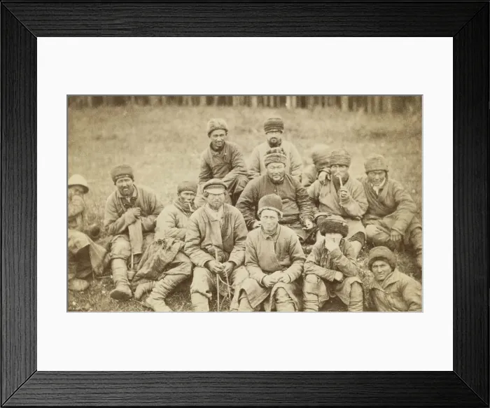 Framed Print : Group portrait of convicts seated in a field, between 1880 and 1886. Creator: Unknown Framed Print : Group portrait of convicts seated in a field, between 1880 and 1886. Creator: Unknown