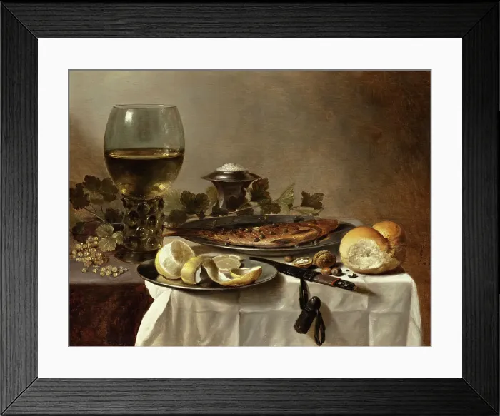 Framed Print : Still Life with Herring, Wine and Bread (image 1 of 2), 1647. Creator: Pieter Claesz Framed Print : Still Life with Herring, Wine and Bread (image 1 of 2), 1647. Creator: Pieter Claesz