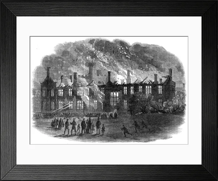Framed Print : Destruction by fire of the western wing of Queen's College, Cork, on Thursday week, 1862. Creator: Unknown Framed Print : Destruction by fire of the western wing of Queen's College, Cork, on Thursday week, 1862. Creator: Unknown