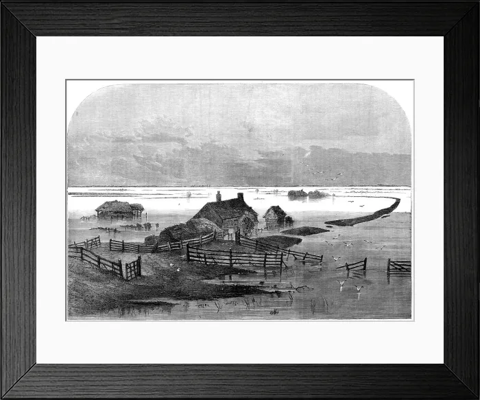 Framed Print : The Inundation in the Fens: scene from the drain bank, above the Coffer Dam, 1862. Creator: Unknown Framed Print : The Inundation in the Fens: scene from the drain bank, above the Coffer Dam, 1862. Creator: Unknown