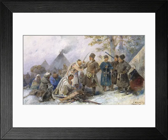 Framed Print : Natives of Siberia Being Brought Under the Tsar's Rule. Kissing the Ataman's Saber... 19th century. Creator: Nikolay Nikolaevich Karazin Framed Print : Natives of Siberia Being Brought Under the Tsar's Rule. Kissing the Ataman's Saber... 19th century. Creator: Nikolay Nikolaevich Karazin