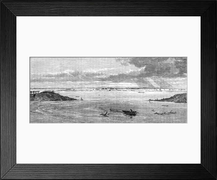 Framed Print : The Flood in the Fens: the breach in the bank, three miles and a half above the sluice, 1862. Creator: Unknown Framed Print : The Flood in the Fens: the breach in the bank, three miles and a half above the sluice, 1862. Creator: Unknown