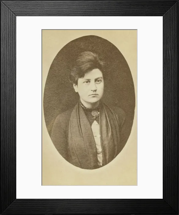 Framed Print : Head-and-shoulders portrait of woman, facing slightly right, between 1880 and 1886. Creator: Unknown Framed Print : Head-and-shoulders portrait of woman, facing slightly right, between 1880 and 1886. Creator: Unknown