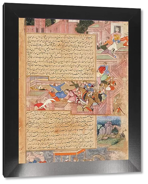 Attack of the People of Hams (recto), Calligraphy (verso), Folio from a Tarikh-i Alfi, c1594. Creator: Unknown