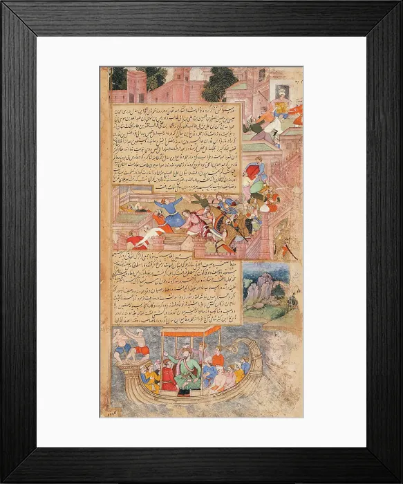 Framed Print : Attack of the People of Hams (recto), Calligraphy (verso), Folio from a Tarikh-i Alfi, c1594. Creator: Unknown Framed Print : Attack of the People of Hams (recto), Calligraphy (verso), Folio from a Tarikh-i Alfi, c1594. Creator: Unknown