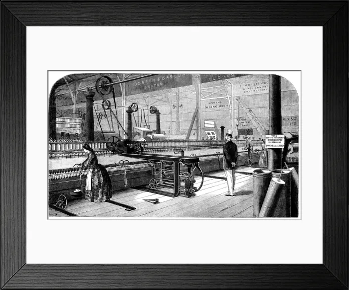 Framed Print : Cotton manufacture: Platt's self-acting mule, or cottonspinning machine, 1862. Creator: Unknown Framed Print : Cotton manufacture: Platt's self-acting mule, or cottonspinning machine, 1862. Creator: Unknown