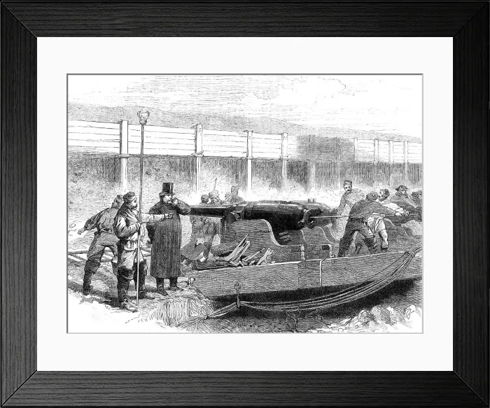 Framed Print : Manufacture of the Armstrong Gun at Woolwich Arsenal: the guns at the proof-butts, 1862. Creator: Unknown Framed Print : Manufacture of the Armstrong Gun at Woolwich Arsenal: the guns at the proof-butts, 1862. Creator: Unknown