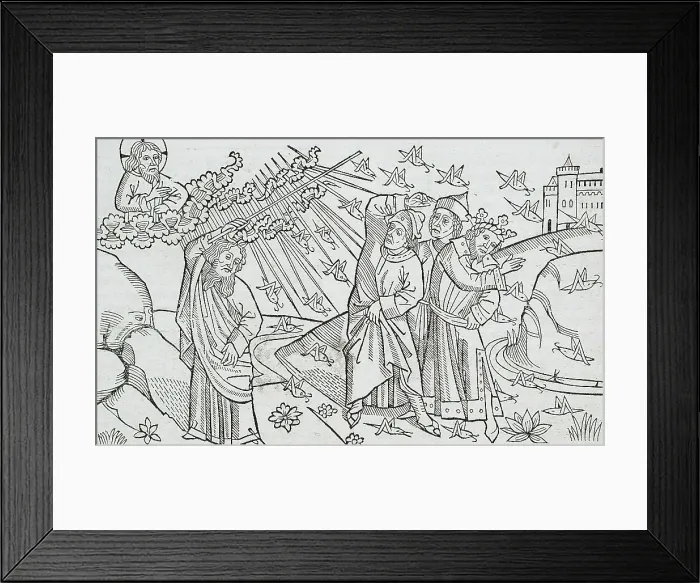 Framed Print : God Sends the Locusts to Egypt (recto); God Sends Hail to Egypt (verso), published 1483. Creator: Unknown Framed Print : God Sends the Locusts to Egypt (recto); God Sends Hail to Egypt (verso), published 1483. Creator: Unknown