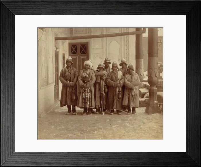 Framed Print : Monks (Duvans) in Kalandar-Khane, Samarkand, between 1905 and 1915. Creator: Sergey Mikhaylovich Prokudin-Gorsky Framed Print : Monks (Duvans) in Kalandar-Khane, Samarkand, between 1905 and 1915. Creator: Sergey Mikhaylovich Prokudin-Gorsky
