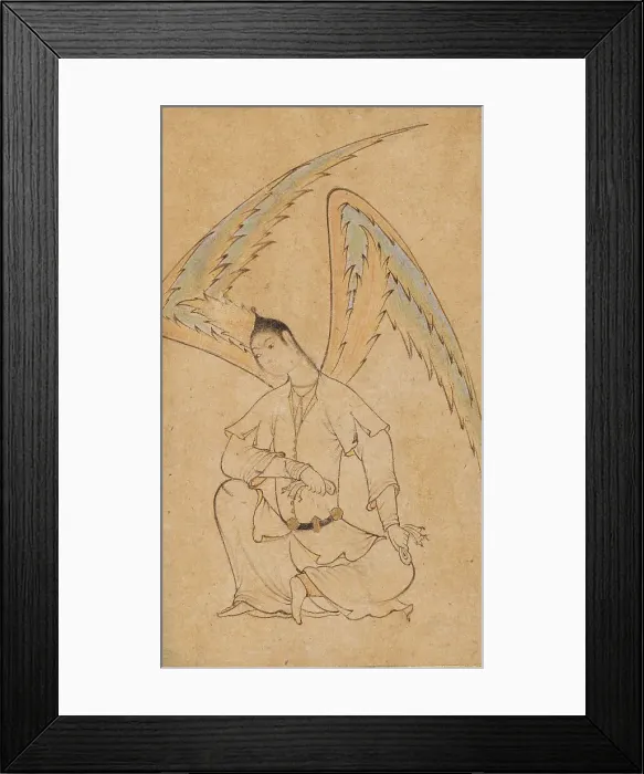 Framed Print : A Seated Angel (Peri), Mounted on an album leaf (image 3 of 4), between c1610 and c1625. Creator: Unknown Framed Print : A Seated Angel (Peri), Mounted on an album leaf (image 3 of 4), between c1610 and c1625. Creator: Unknown