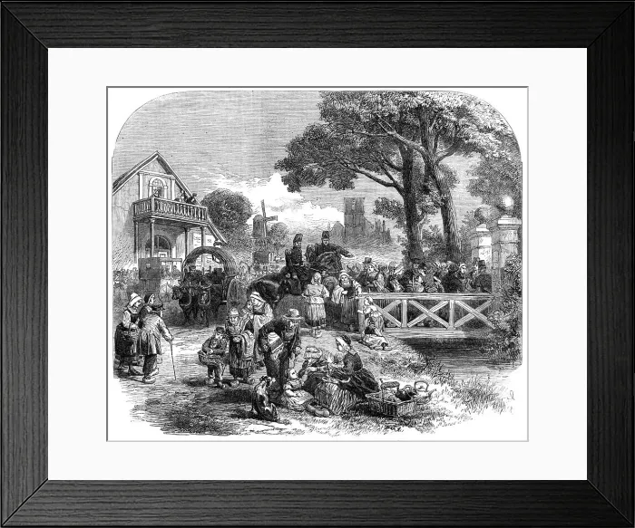 Framed Print : The Great Fire at Enschede, Holland: distribution of blankets to the houseless... 1862. Creator: Mason Jackson Framed Print : The Great Fire at Enschede, Holland: distribution of blankets to the houseless... 1862. Creator: Mason Jackson